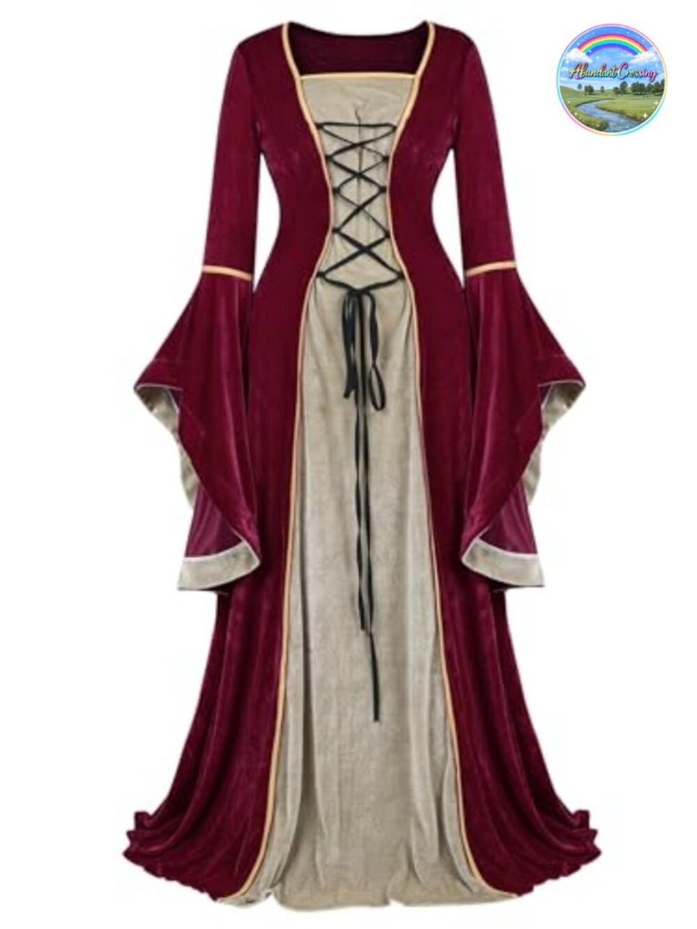Renaissance Medieval Velvet Maxi Dress Long Sleeve Costume